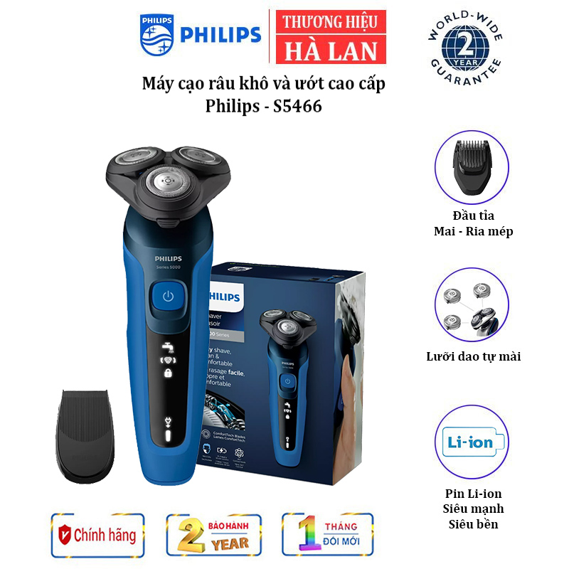[ BẢO HÀNH 24 THÁNG] Máy cạo râu khô và ướt, thương hiệu cao cấp Philips Hà Lan S5466/03