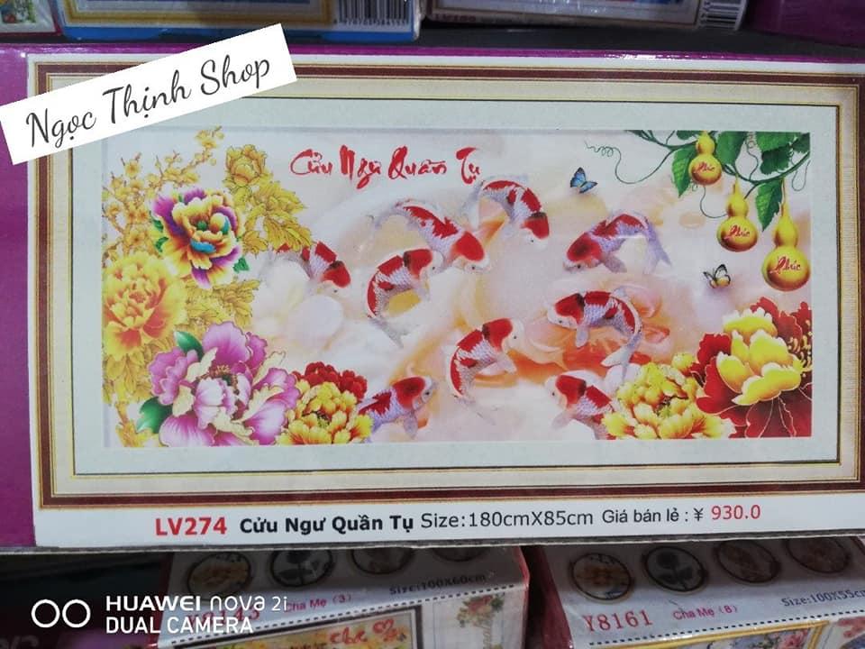 Tranh đính đá Cửu ngư quần tụ mã LV274