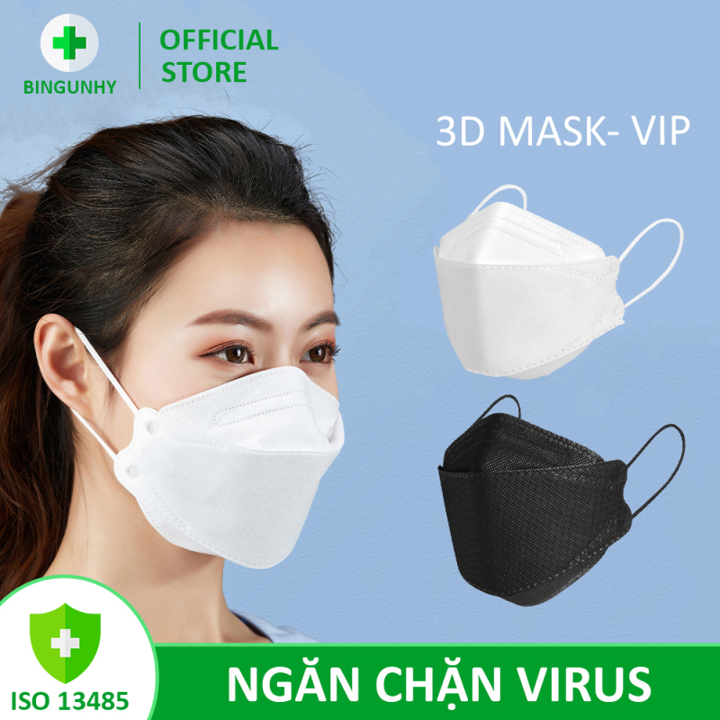 Giá bán Khẩu trang y tế 3d mask 4 lớp  BINGUNHY túi 6 cái, kháng bụi mịn lên đến 95% gồm 2 màu đen trắng dành cho người lớn từ 45-85 kg  có thể tái sử dụng 2-3 lần.