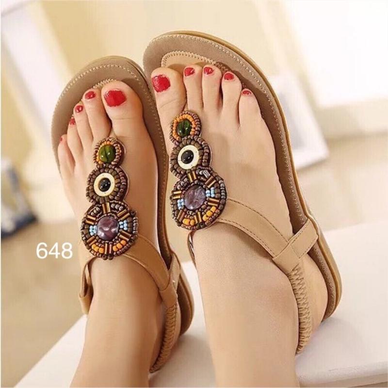 [HCM]Giày sandal đính đá - màu kem