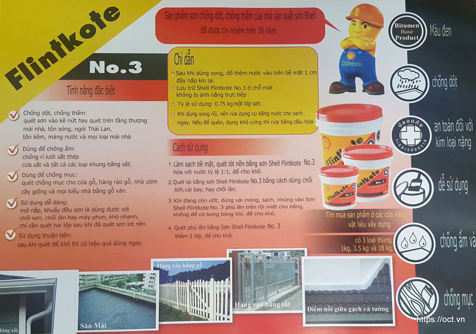 Sơn chống thấm gốc Bitum Flintkote No.3 (màu đen) (lon 1L)