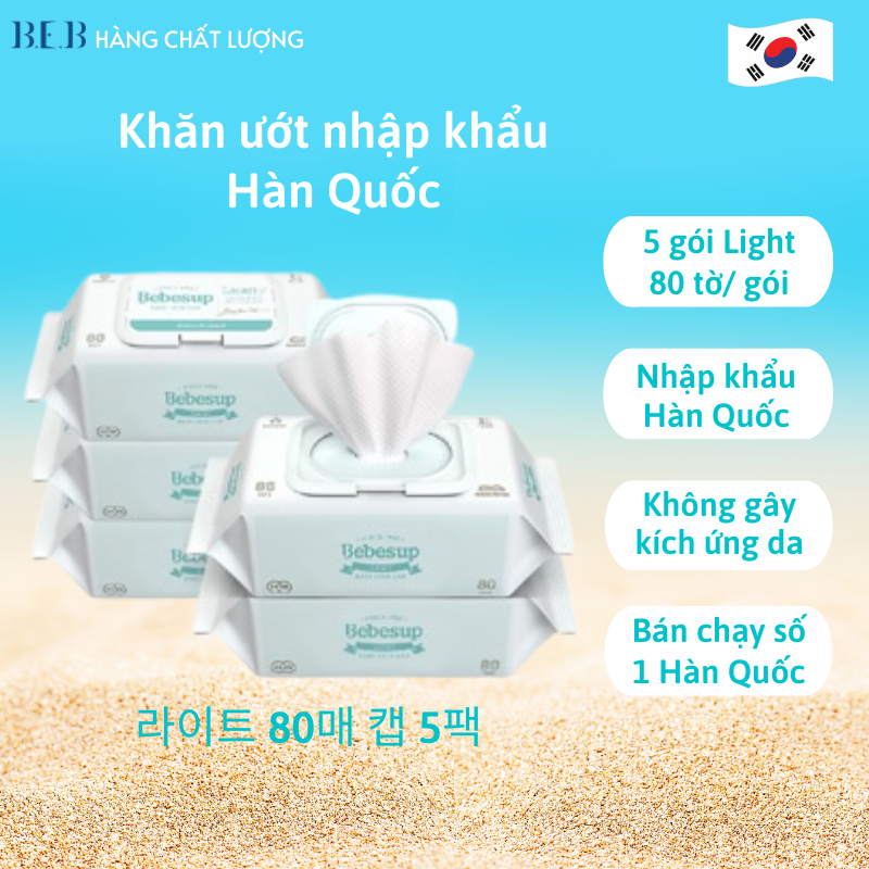 Combo 5 gói khăn giấy ướt Hàn Quốc cho da bé sơ sinh- Light80