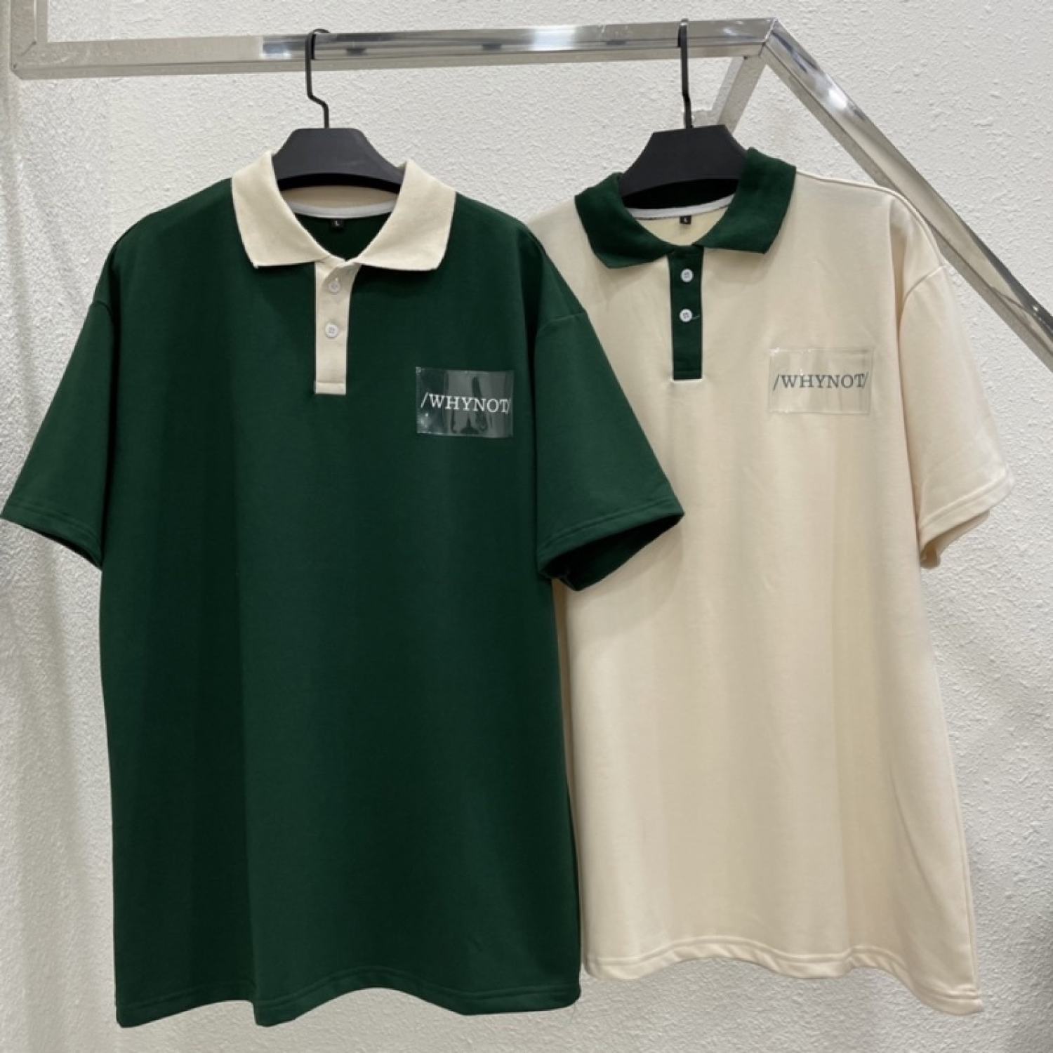 Áo polo nam nữ phối cổ in why not trước sau hariqueen