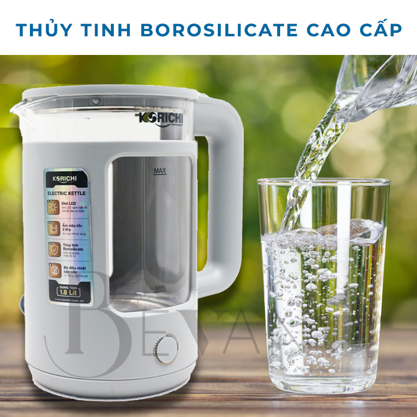 Ấm siêu tốc Korichi KRC-5185 2 lớp thủy tinh và nhựa hoàn thiện trải nghiệm tuyệt vời nhất của bạn với thiết kế ấm độc đáo - Bevano