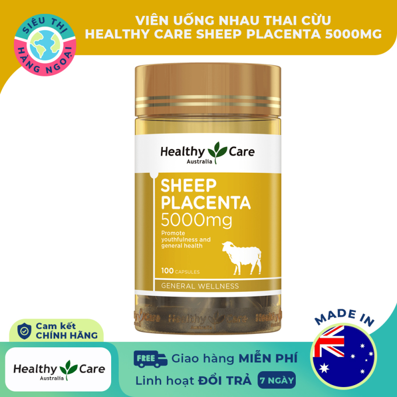 [CHÍNH HÃNG] Viên uống Nhau Thai Cừu Healthy Care Sheep Placenta 5000mg [cải thiện nám, tàn nhang, làm mờ các vết nám và vết thâm;  thu nhỏ lỗ chân lông, điều tiết chất nhờn cho làn da] Hàng Úc (được bán bởi Siêu Thị Hàng Ngoại) nhập khẩu
