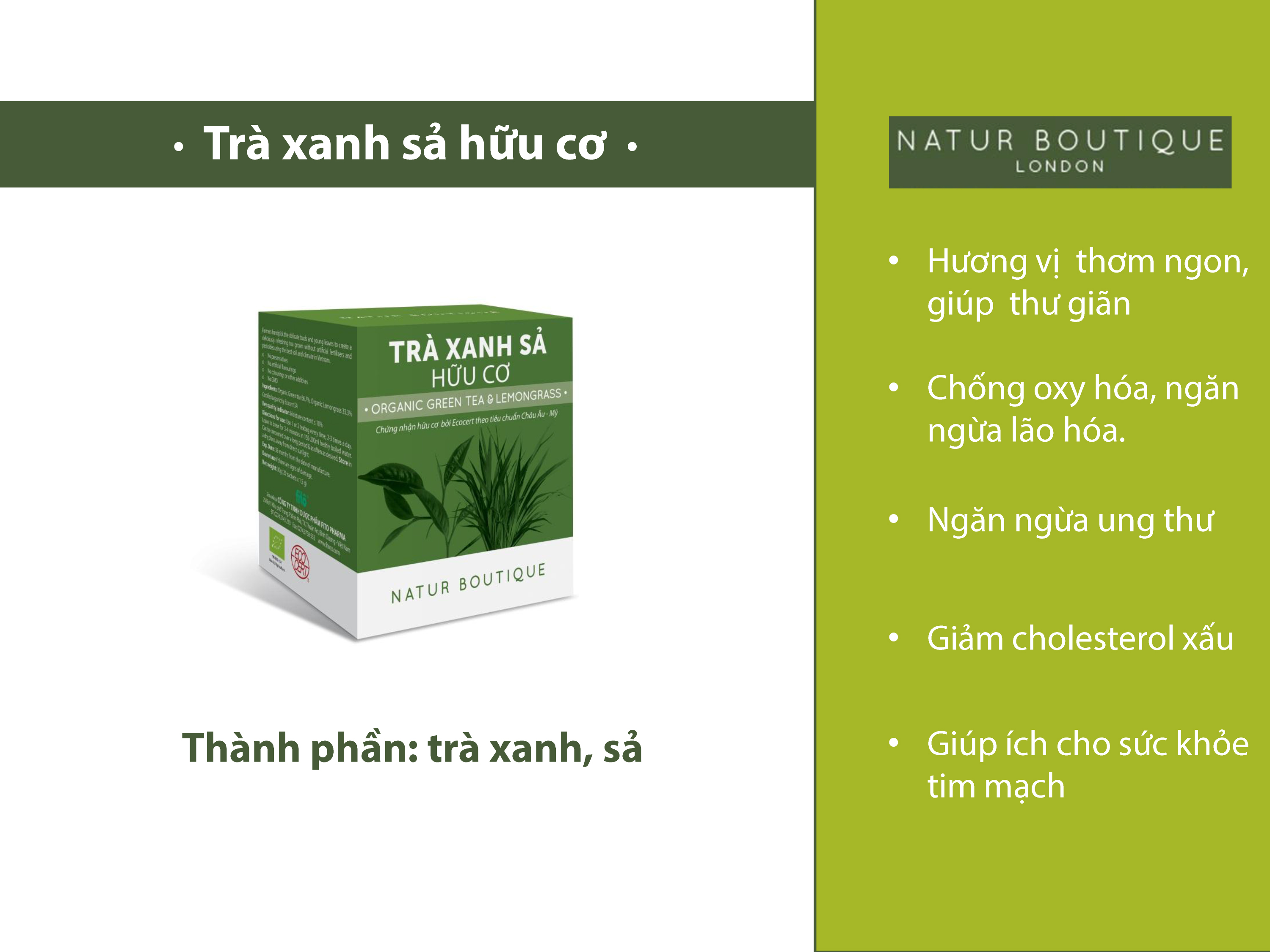 [HCM]Trà xanh sả hữu cơ20 túi lọc (Organic Lemongrass & Green Tea 20 teabags)