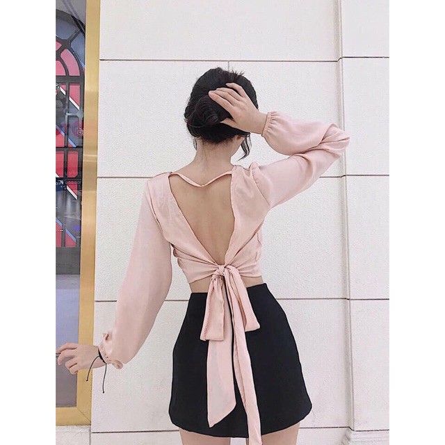 [HCM]Áo croptop nơ lưng tay dài  cherrystore1996