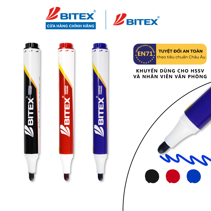 2 cây Bút lông bảng mực xanh / Đỏ / Đen Bitex WB01