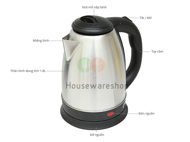 Ấm đun điện siêu tốc tiện dụng Comet 8219 1.8 Lít