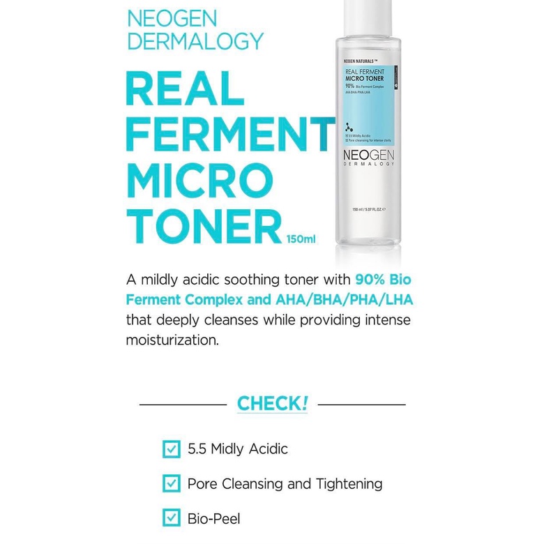Nước hoa hồng Neogen Dermalogy Real Ferment Micro Toner 150ml