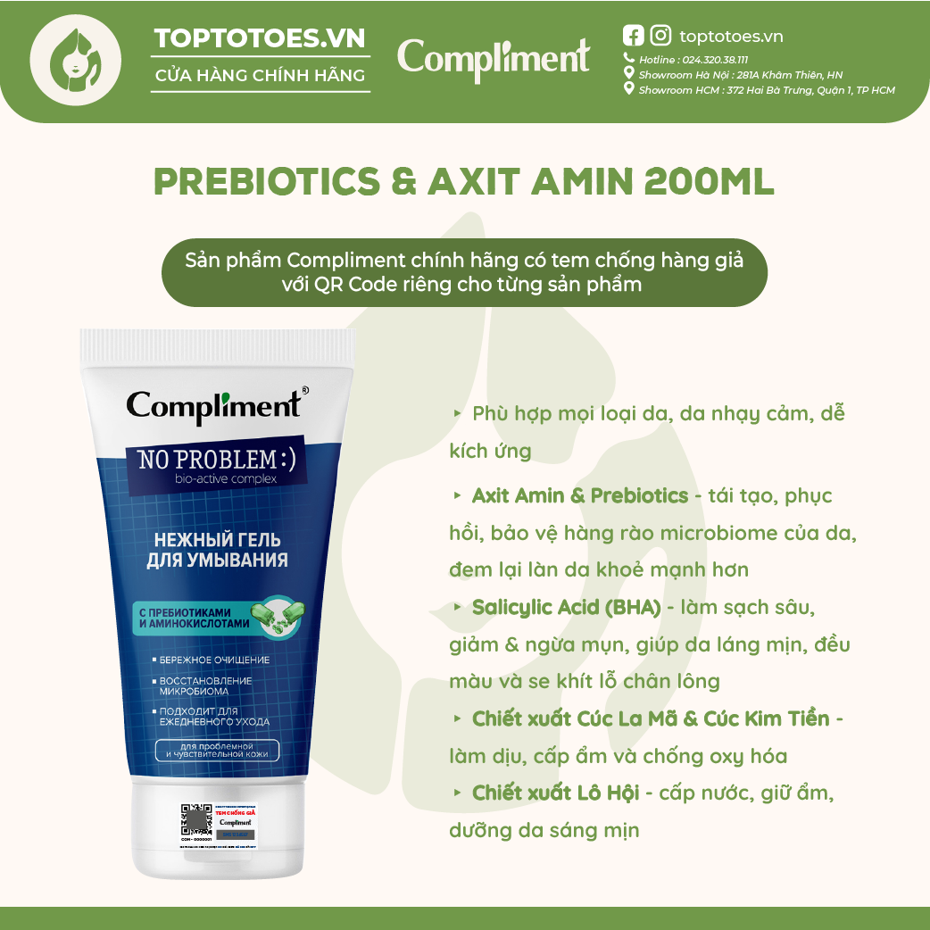 Gel rửa mặt BHA Compliment No Problem giảm viêm mụn 200ml