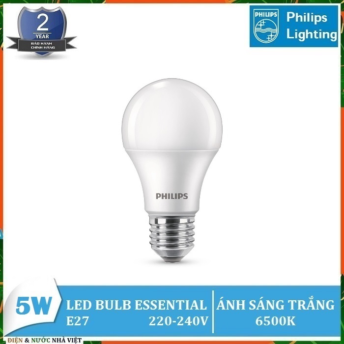 BÓNG ĐÈN PHILIPS LEDBULB ESSENTIAL 5W E27 A60 ( TIẾT KIỆM ĐIỆN - ÁNH SÁNG TRẮNG & VÀNG )