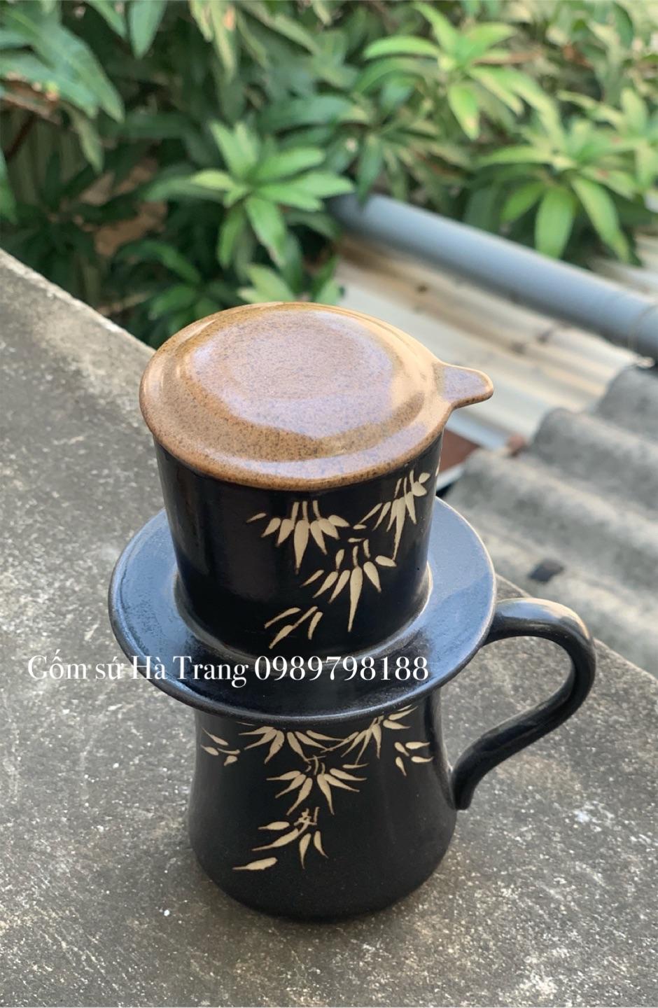 Phin pha cafe gốm sứ Bát Tràng khắc trúc