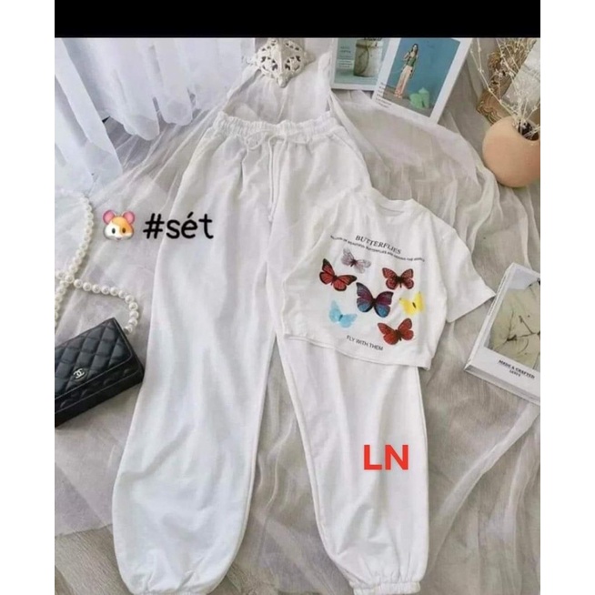 Sét bộ áo croptop bướm + quần bom siêu kute