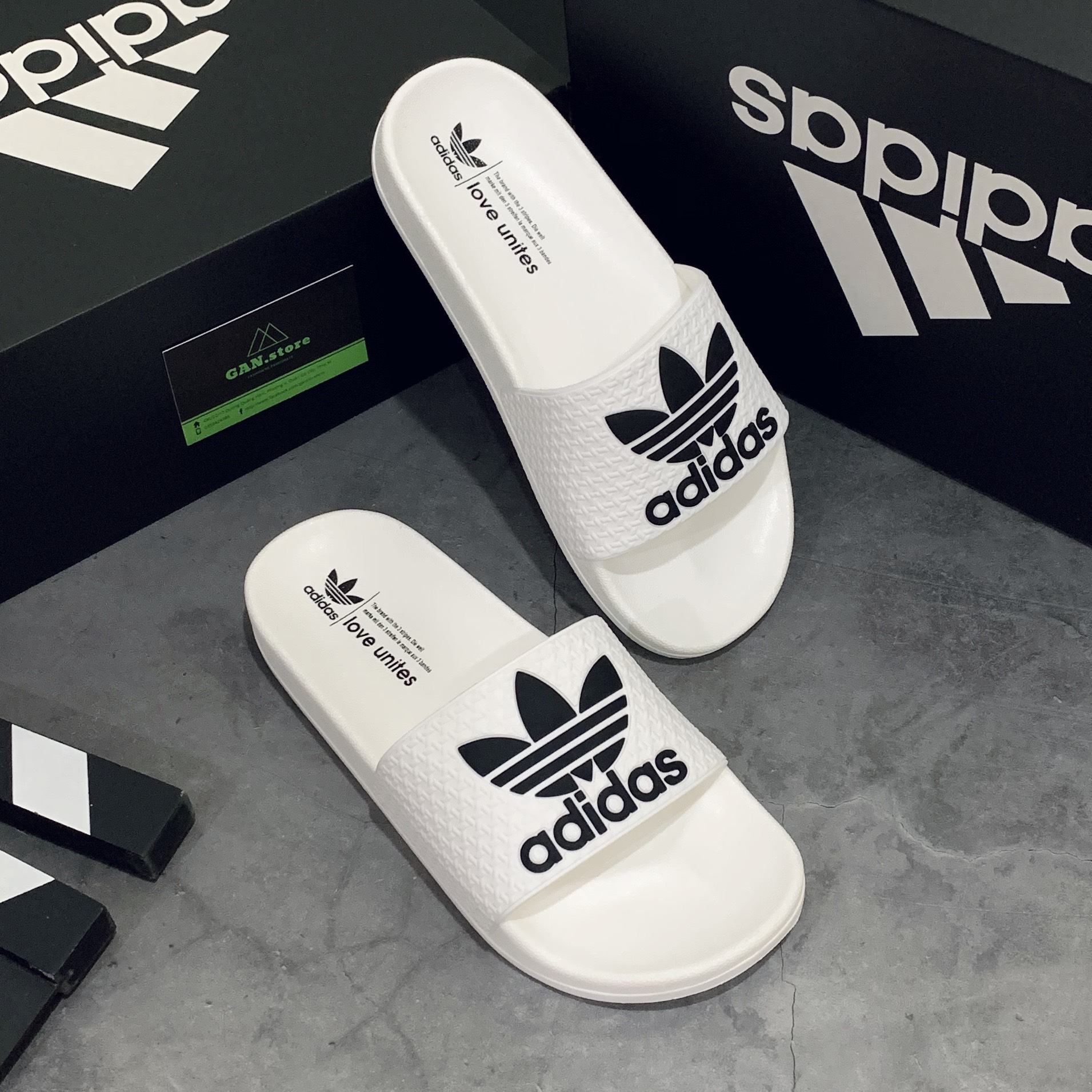 [HCM]DÉP ADIDAS ADILETTE TRẮNG LOGO 3 LÁ - DÉP FULL BOX