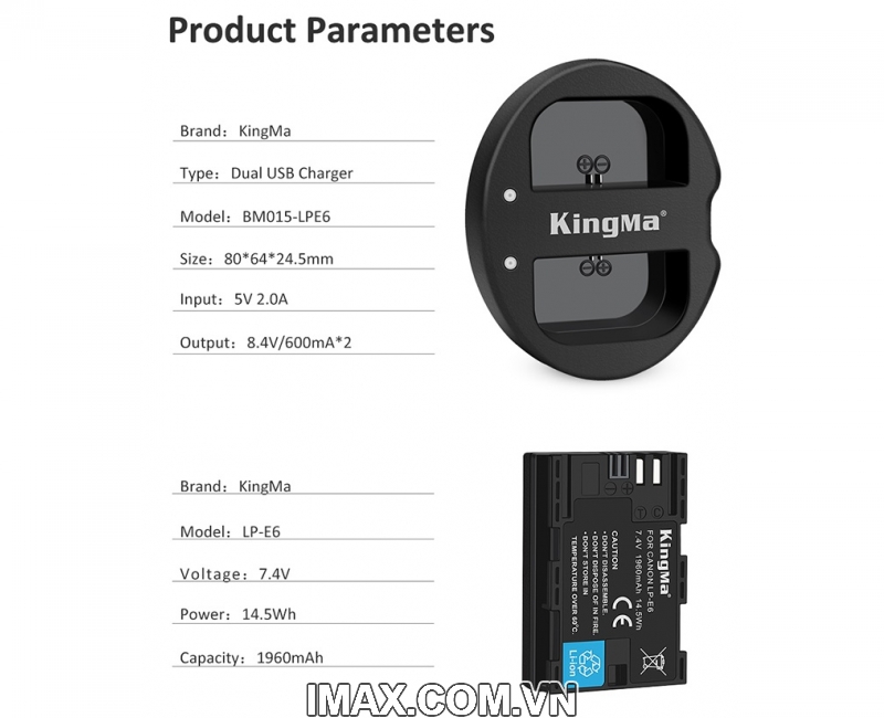1 PIN KINGMA THAY THẾ CHO PIN LP-E6