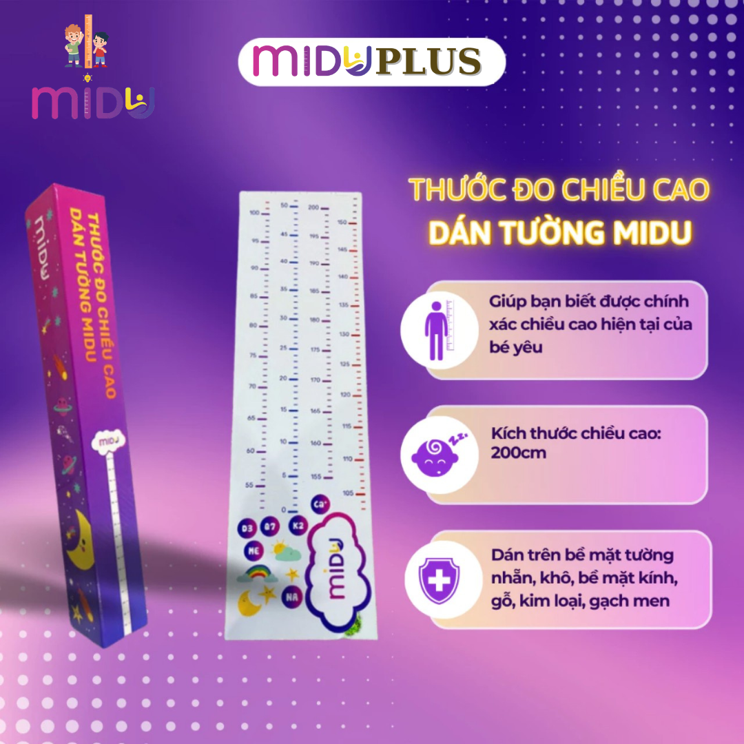 Thước đo chiều cao Midu, decal dán tường đo chiều cao cho bé