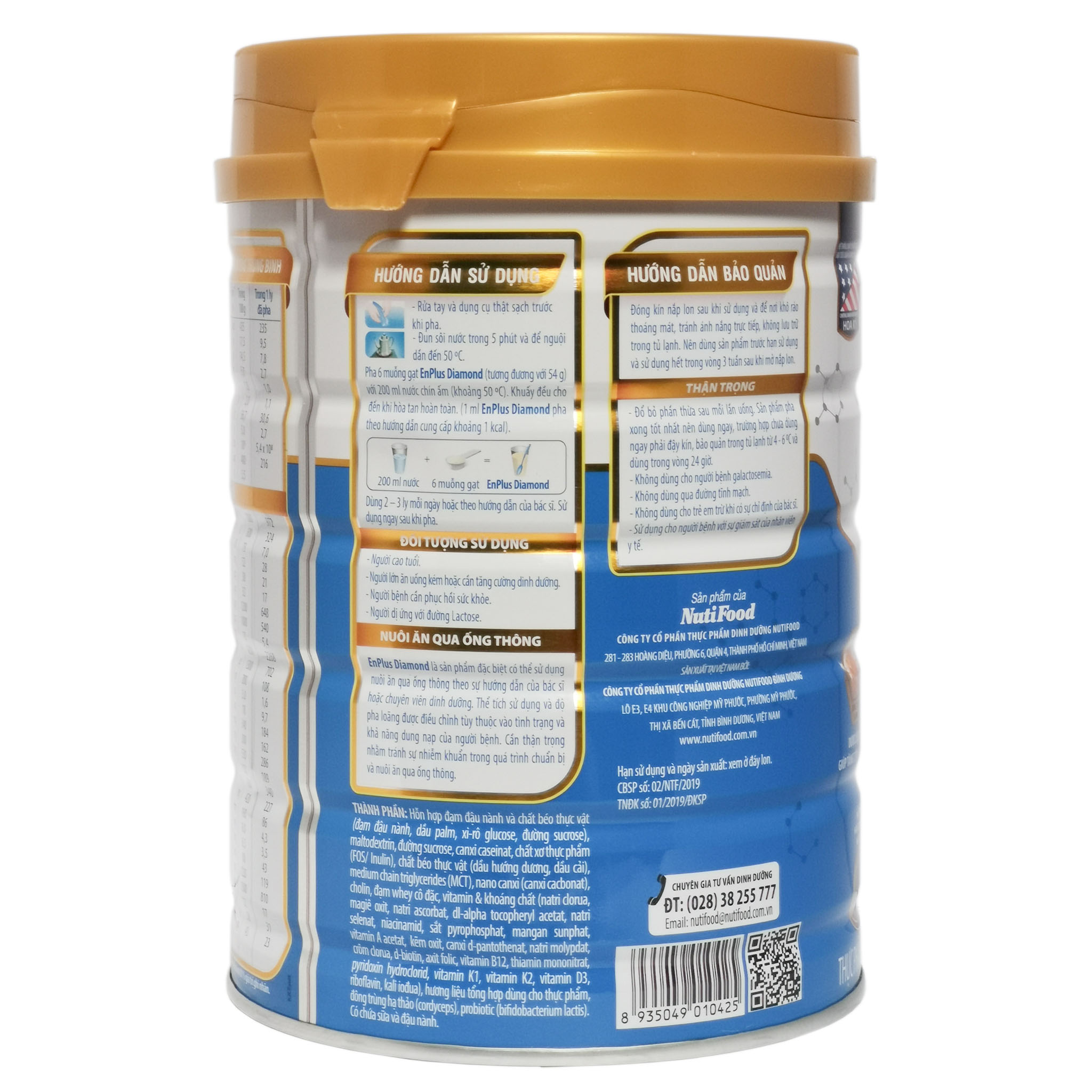 Sữa Bột Nutifood Enplus Diamond Hộp 900g (Dinh dưỡng đặc chế cho người cao tuổi, người ăn uống kém, người bệnh cần phục hồi sức khỏe)