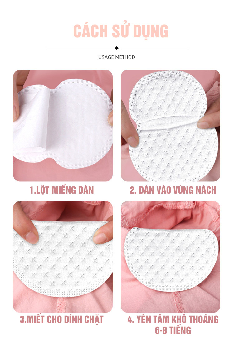 Miếng Hút Mồ Hôi - 5 Gói 50 Miếng Dán Thấm Hút Mồ Hôi Nách Siêu Mỏng - 100style