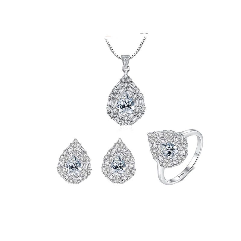 Bộ Trang Sức Bạc Xi Vàng Trắng Cao Cấp, Bộ Nữ Trang Bạc 3 Món Đính Đá Zirconia - BDM2316- Bảo Ngọc Jewelry