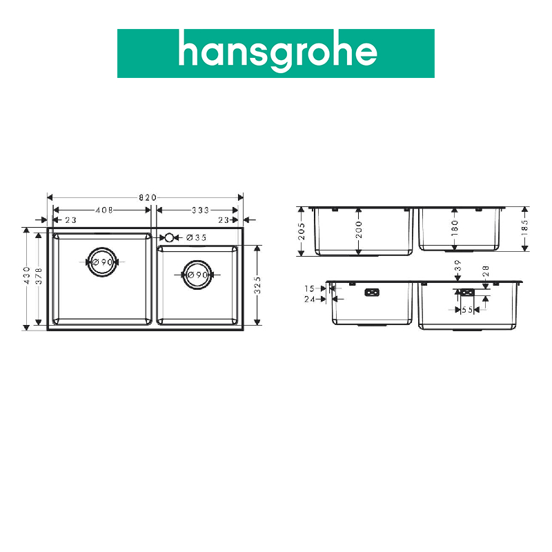 Chậu bếp đôi HANSGROHE Deep Drawn Sink S431-F770 43355