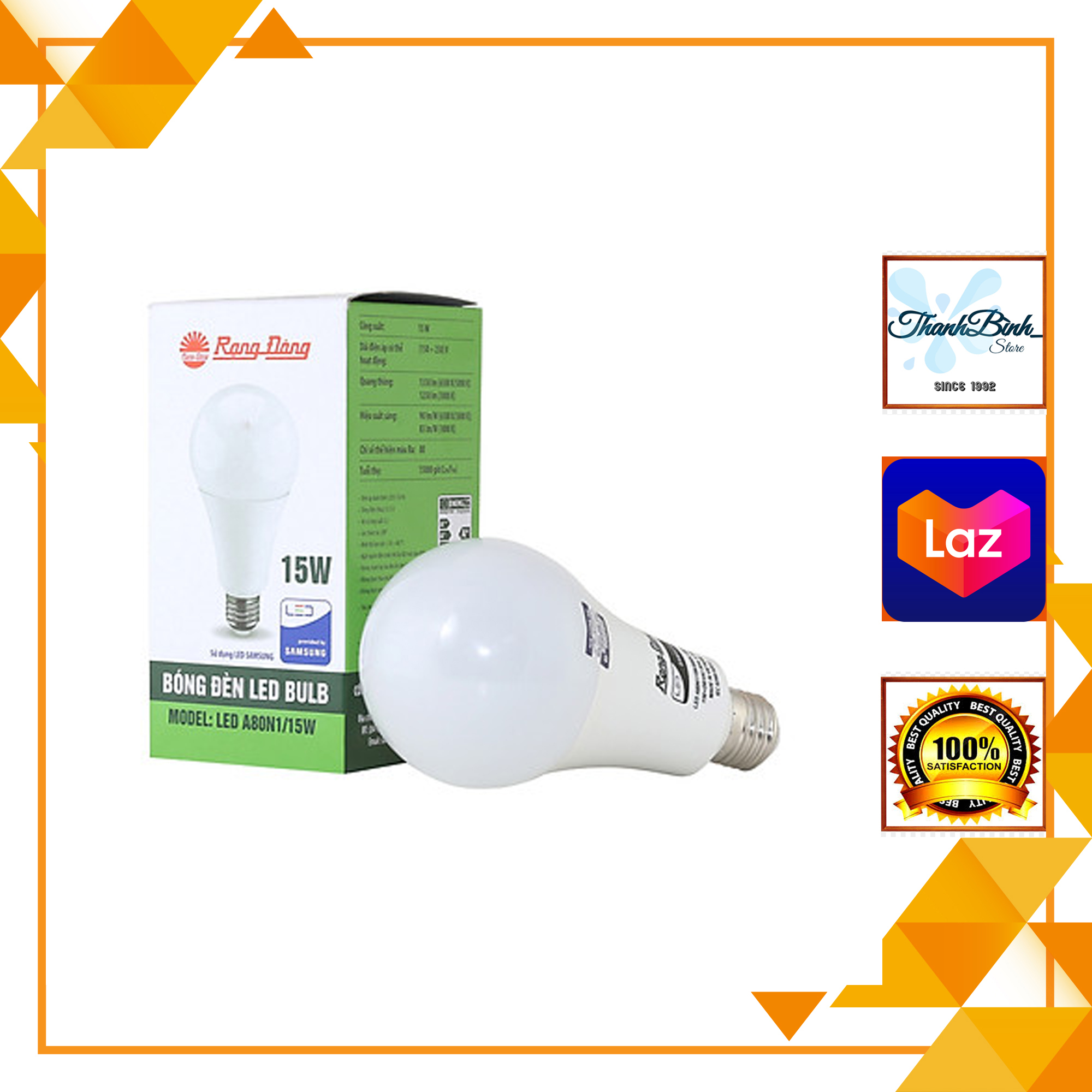 Bóng đèn led bulb tròn 15w rạng đông- ánh sáng trắng