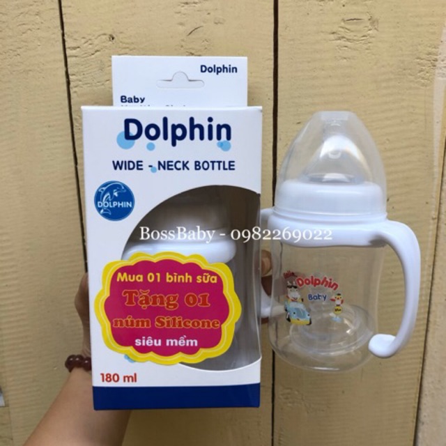 Bình Sữa Dolphin Cổ Rộng Có Tay Cầm 180Ml