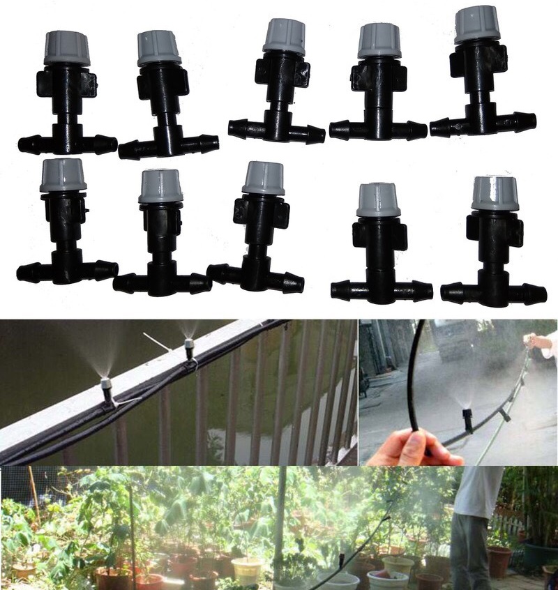 20 Béc phun sương kèm chân tê nối 2 hướng 6mm – Màu sắc: xám – đen