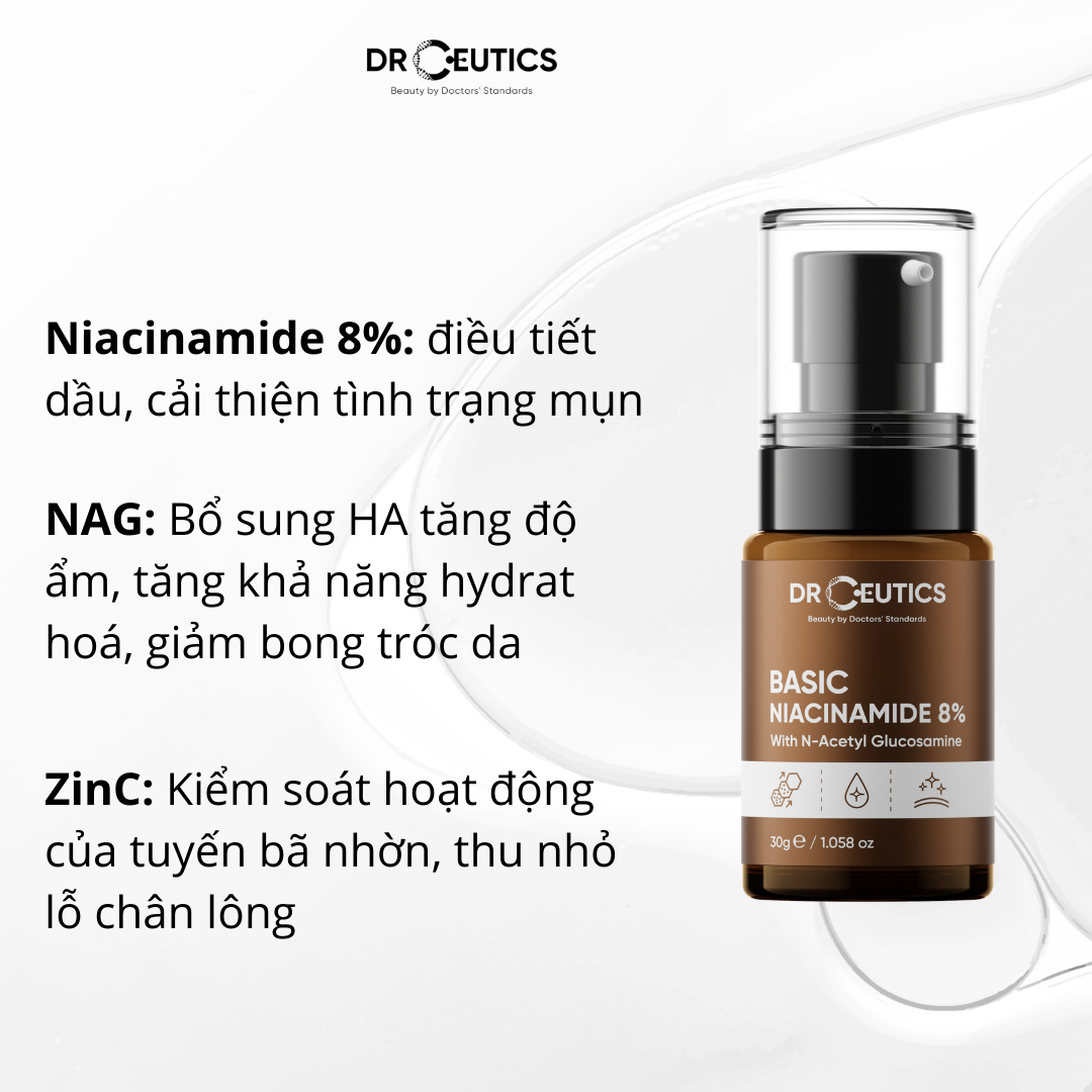 Tinh Chất Cho Da Dầu Mụn DrCeutics Niacinamide 8% Basic 30g