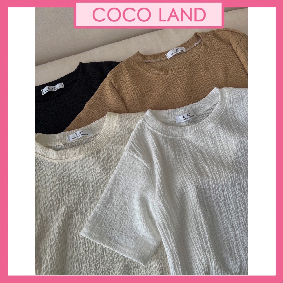Áo xốp nhăn cổ tròn cộc tay baby tee Áo thun cộc tay nữ form vừa coco land babydoll ulzzang dáng dài croptop
