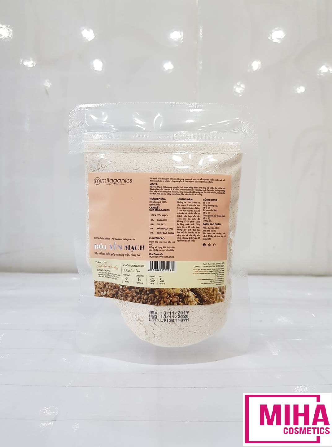 Bột Yến Mạch Milaganics Nguyên Chất 100g