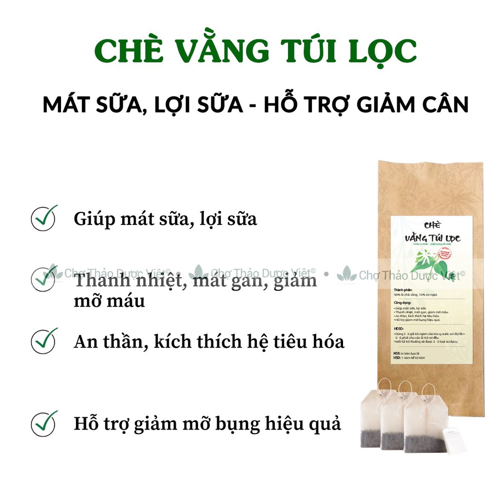 Chè vằng túi lọc, bịch 30 túi x 3g, trà vằng lá sẻ, trà vằng, giúp thanh nhiệt, lợi sữa