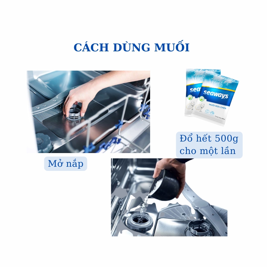 Combo 2 túi muối rửa chén bát Seaways (500gr x 2) - Dành cho mọi máy rửa chén bát