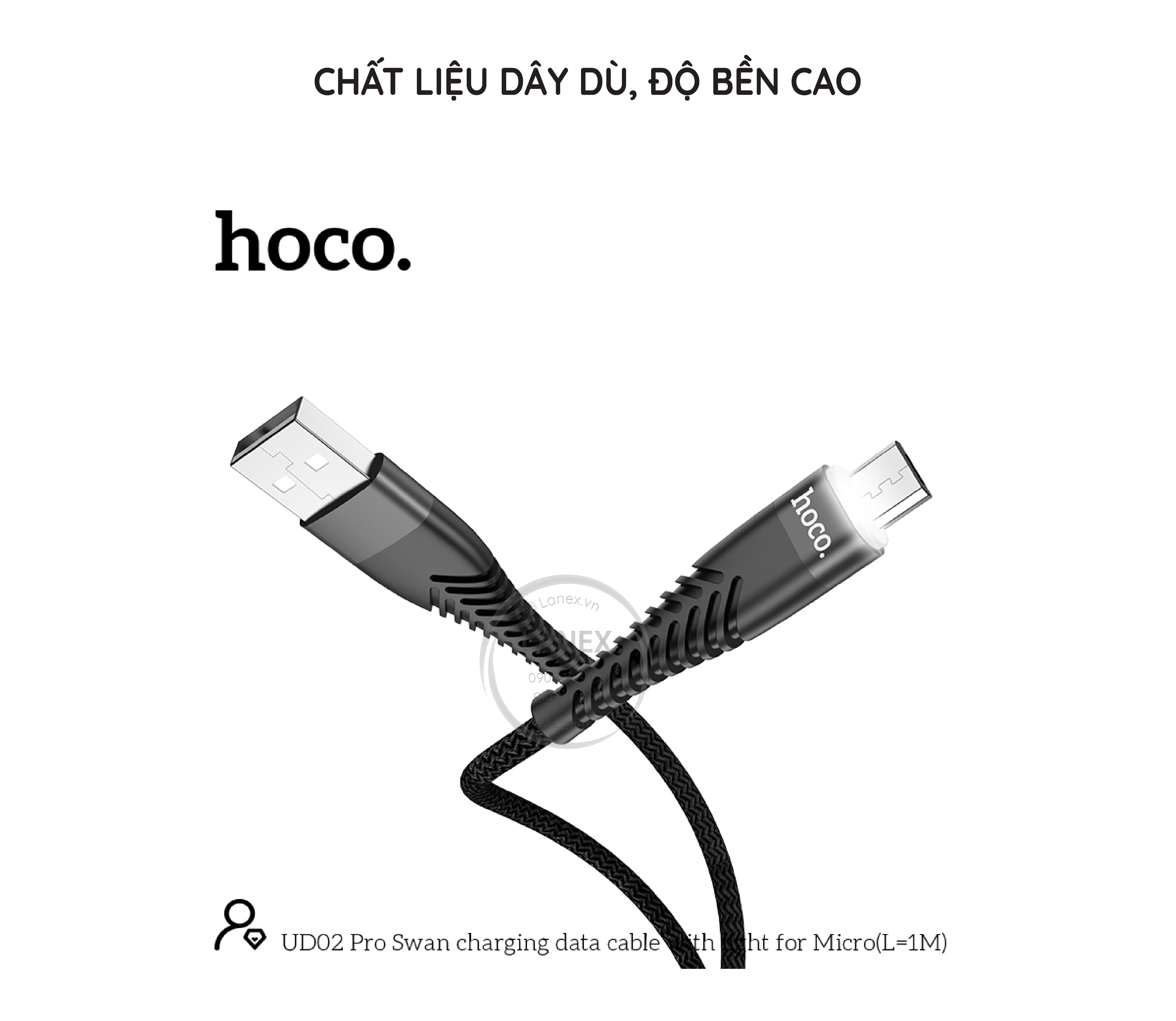 Cáp Sạc Nhanh Hoco Ud02 Pro Dây Dù Có Led Micro 3.0a Dài 1.0m