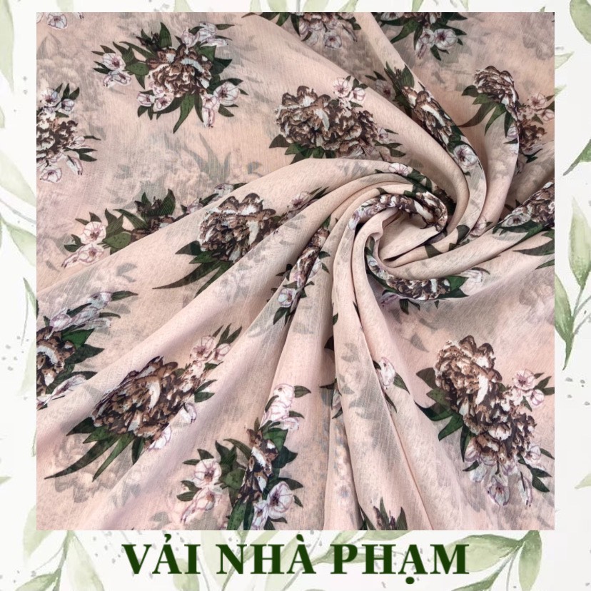 Voan tơ gân hoạ tiết hoa to nên hồng ruốc nhạt - khổ vải 1.5m - vải nhà phạm