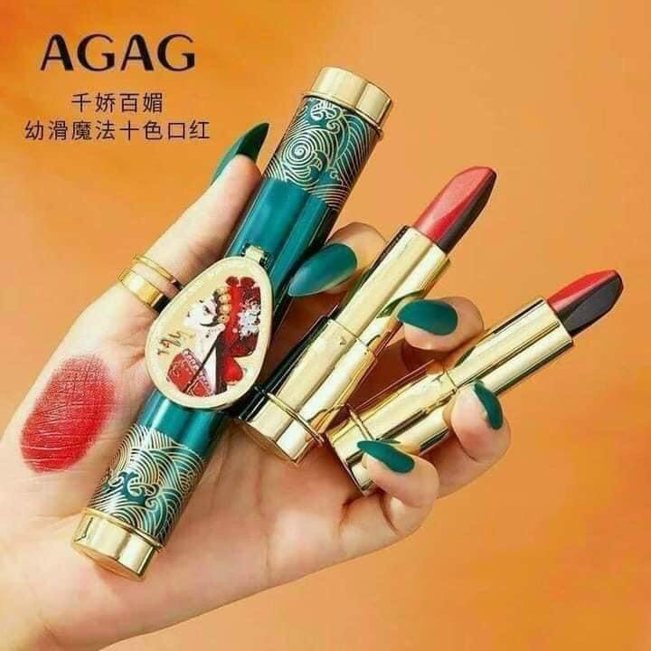 Son agag kim cương 10 màu trong 1 thỏi - son nữ hoàng cổ điển 10 màu agag kèm gương