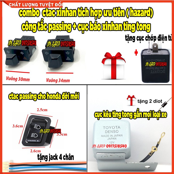 COMBO CÔNG TẮC XINHAN TÍCH HỢP ƯU TIÊN ( HAZARD) + CTAC PASSING VÀ CỤC BÁO XINHAN TING TONG
