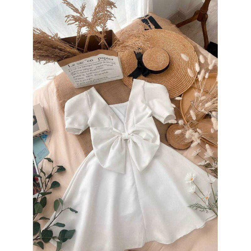 Đầm tay phồng có nơ cột sau lưng fashionzero