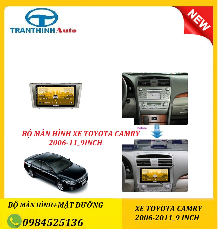Bộ màn hình ô tô zestech s100j 9 inch + mặt dưỡng toyoya camry 2006-11 màn hình dvd cho ô tô, nghe nhạc xem video., cam lùi.màn hình android.ips fullhd chống chói loá kính cường lực 2.5d.tặng bản đồ vietmap s1 bản quyền trọn đời