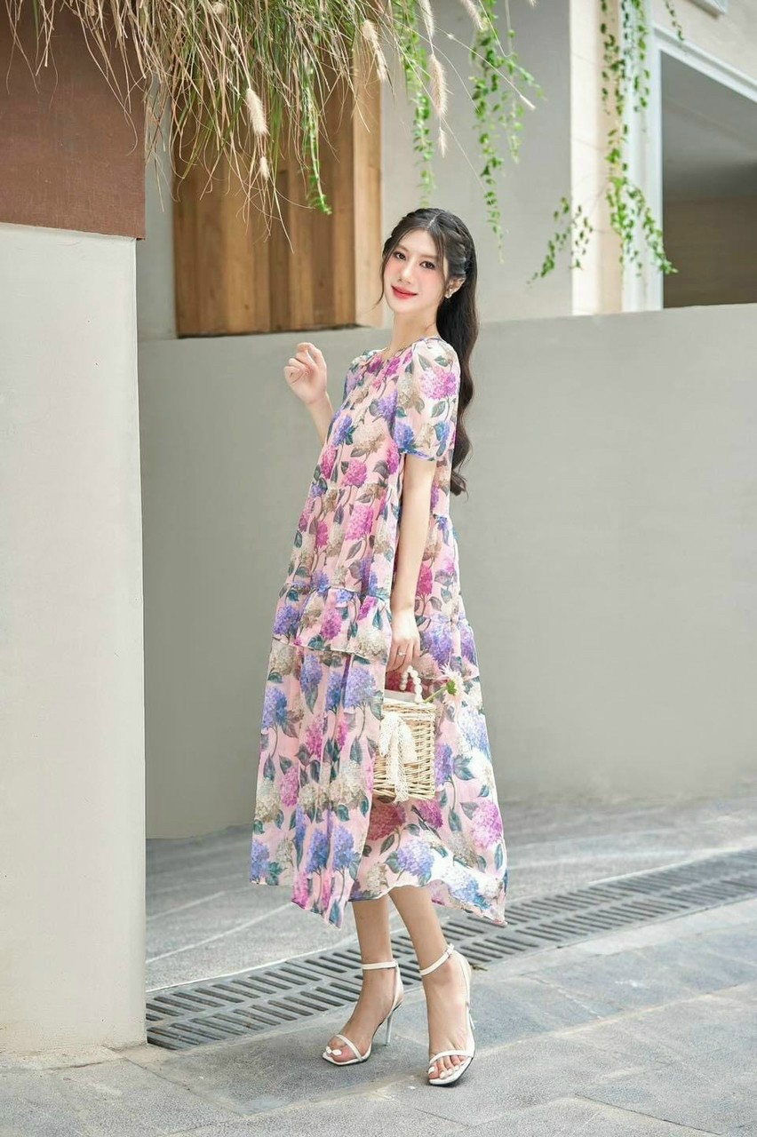 Váy bầu giá rẻ mềm mát-đầm bầu hoa nhí dáng dài xinh xắn cho mẹ bầu xinh