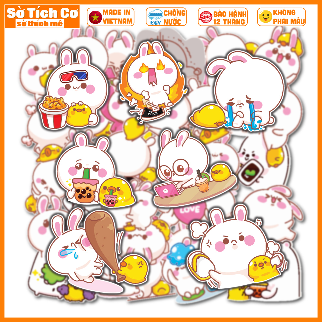 Bộ 40 Sticker Rabbit dán điện thoại laptop nón bảo hiểm guitar vali MSP: A21