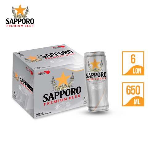 Thùng 6 lon bia Sapporo Premium (650ml/lon)