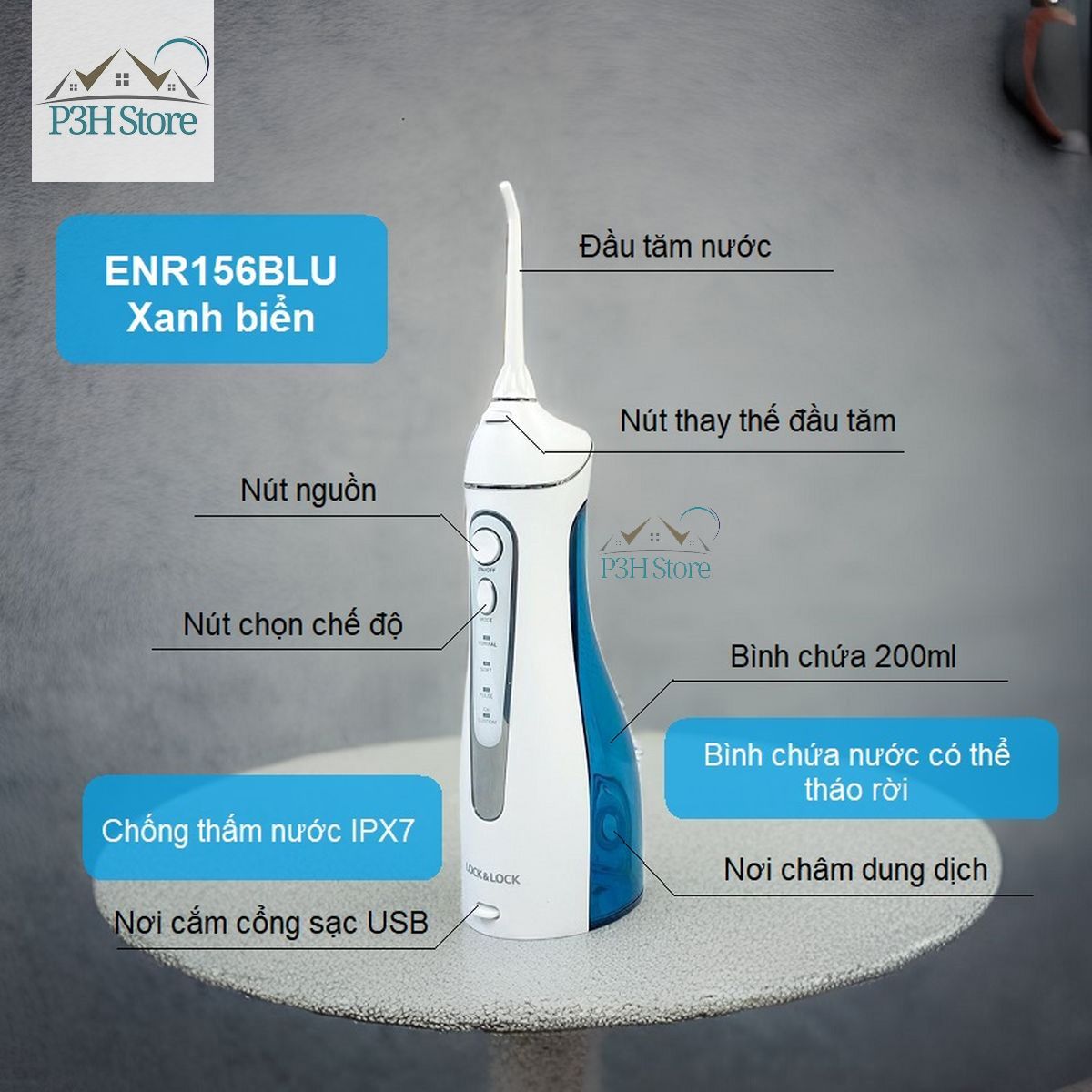 Máy tăm nước lock&lock enr156blu cầm tay tiện lợi , enr111blu có bình chứa