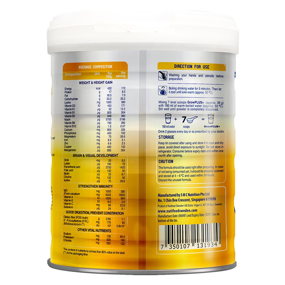 Sữa bột Nutifood GrowPLUS+ Vàng Bổ Sung Sữa Non 1+ (800g)