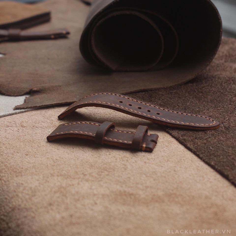 Dây đồng hồ DA BÒ ( sáp ngựa điên ) Handmade [ Tặng kèm khóa + Tool thay dây ]