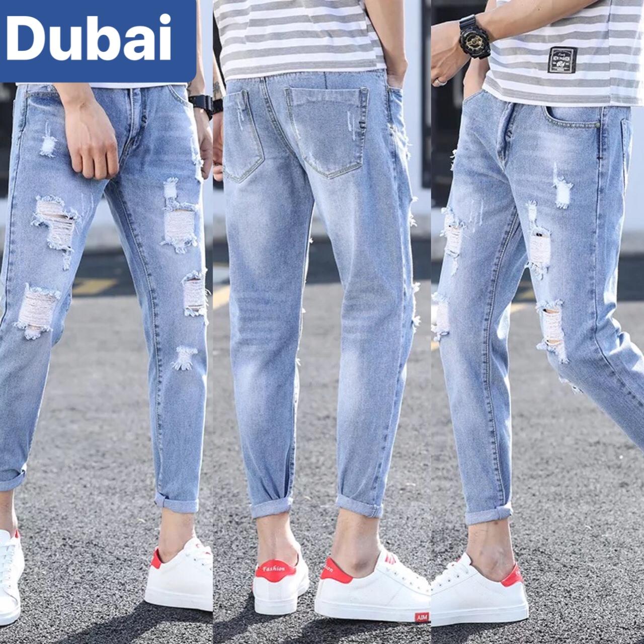 QUẦN BAGGY JEAN NAM CHẤT BÒ XANH CẠP RÁCH UNISEX TREND MỚI CAO CẤP DB-1900- DUBAI FASHION