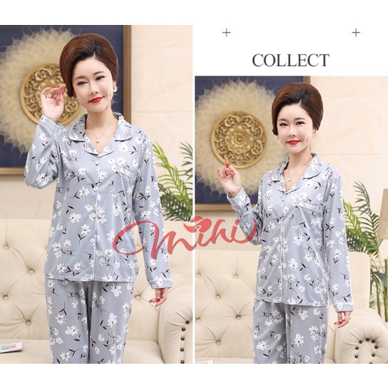 【COD】Pijama trung niên nữ B92 - Bộ đồ ngủ mặc nhà hè thu cho mẹ - Thời trang cho người lớn tuổi đẹp cao cấp Bigsize w