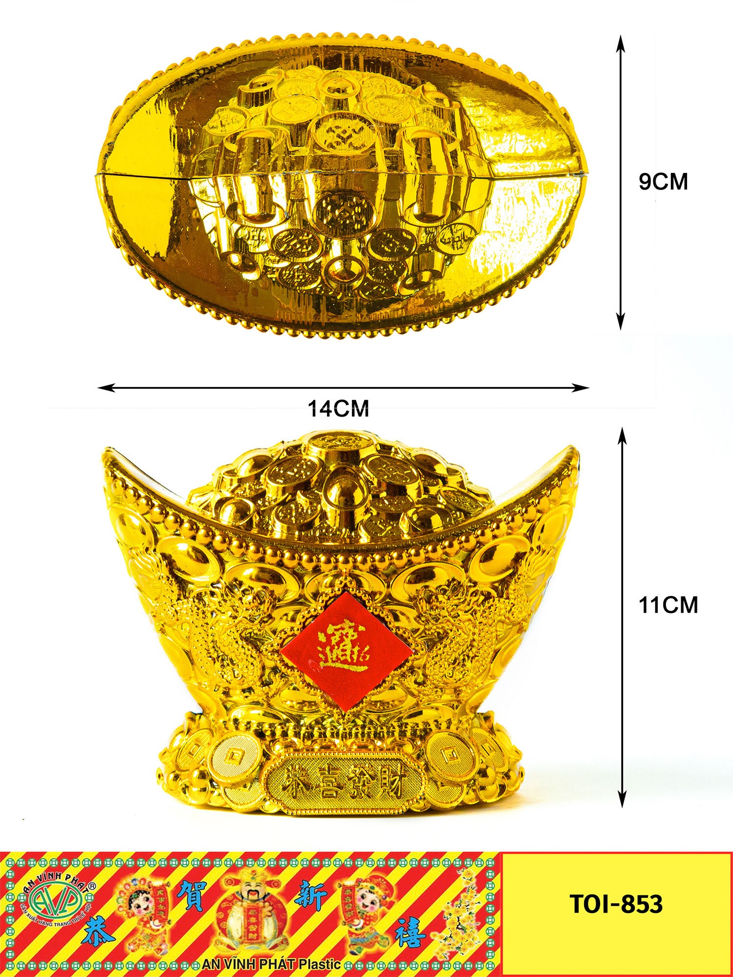 thỏi vàng rồng 15cm trang trí tháp tỏi,oản tài lộc