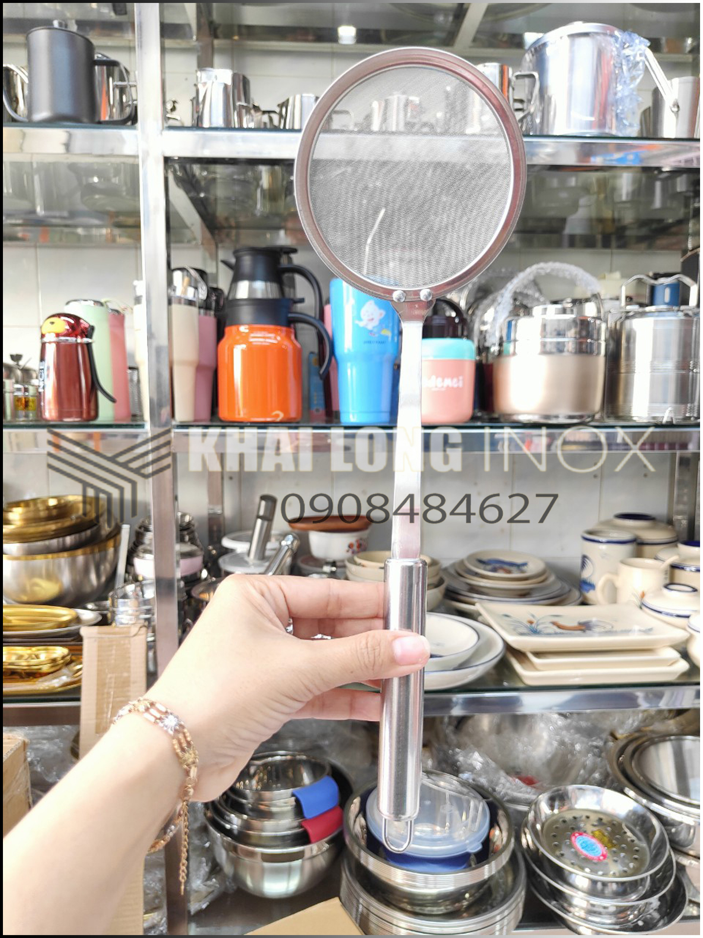 Vợt hớt dầu cán óng inox 304