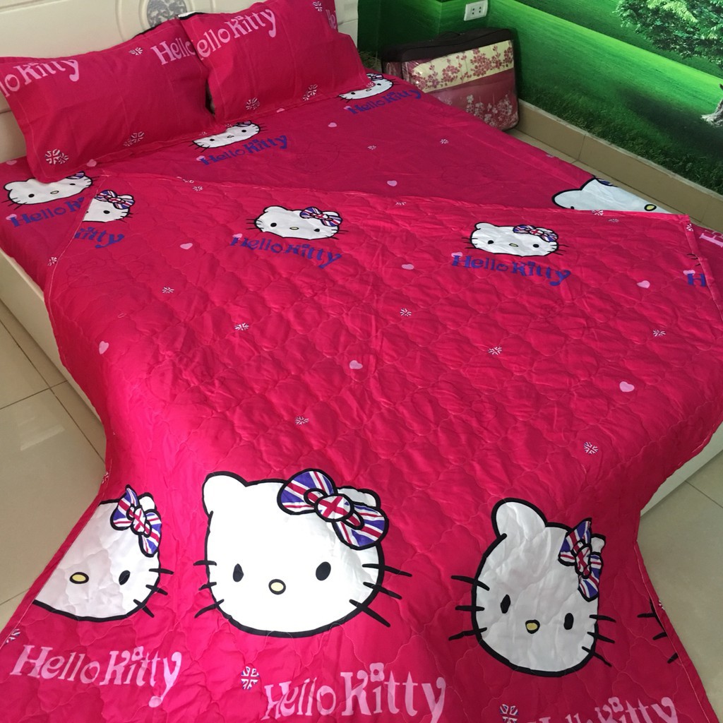 [Giá Sale] Bộ Chăn Ga Cotton Poly 5 Món Hello Kitty Hồng đậm ( 1m6 x 2m ) - ( 1 Drap + 2 Vỏ Gối Nằm + 1 Chăn Hè + 1 Vỏ Gối Ôm )